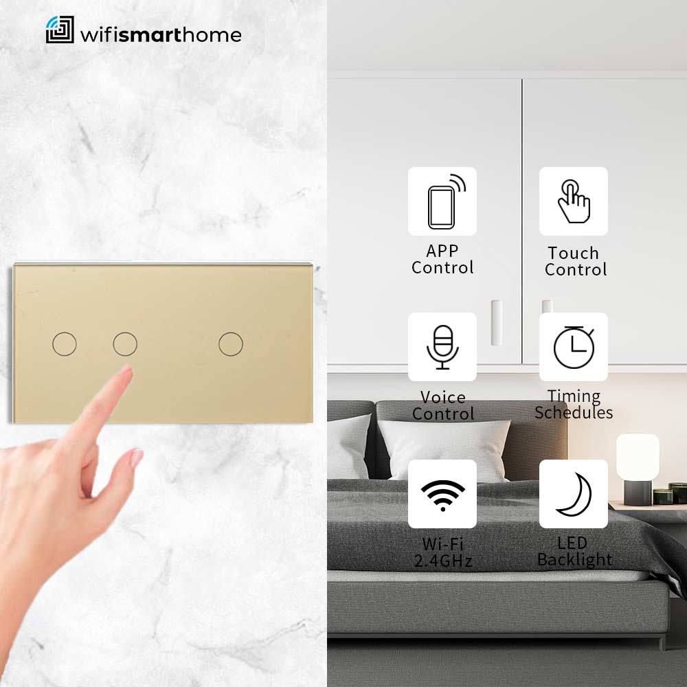 Twin Three Gang Pure Glass Wifi Smart Switch - No Neutral or Neutral - Multiple Way