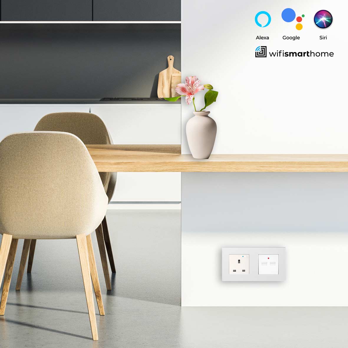 Pure Glass Double Wifi Smart UK Socket plus USB - 13 AMP