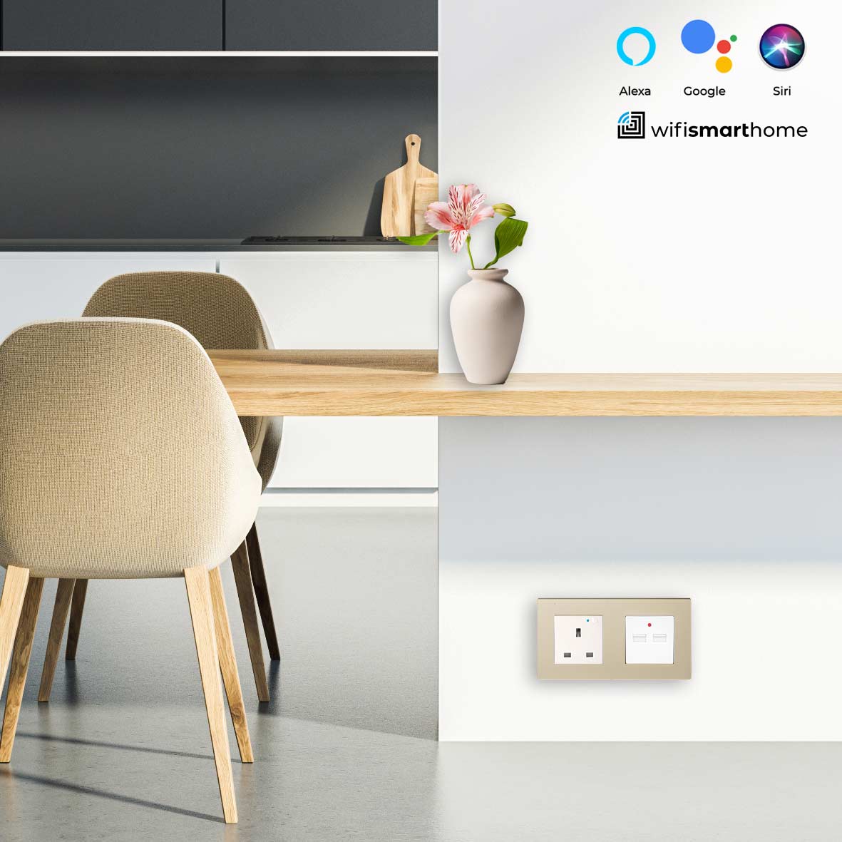 Pure Glass Double Wifi Smart UK Socket plus USB - 13 AMP