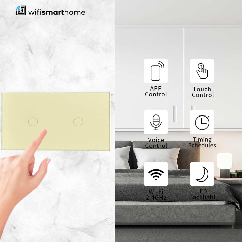 Pure Glass Twin Two Gang Wifi Smart Dimmer (Plus) Switch