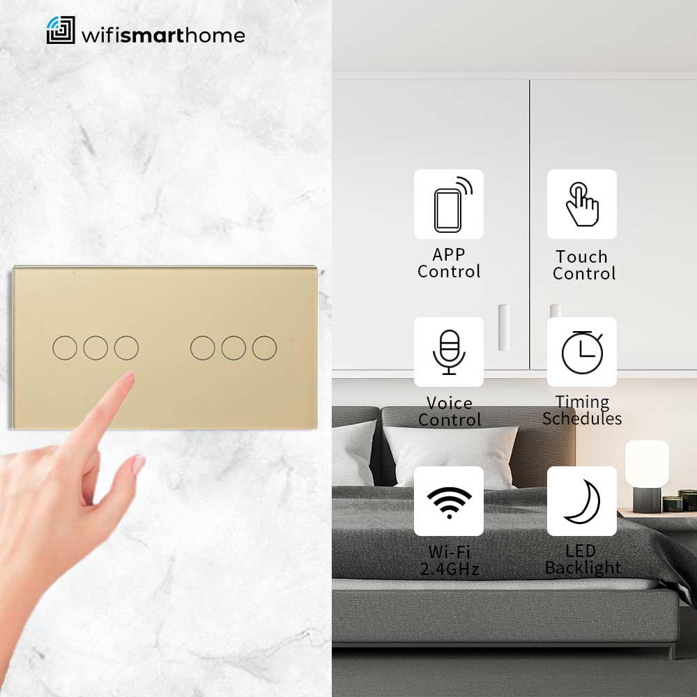 Pure Glass Twin Six Gang Wifi Smart Dimmer (Plus) Switch