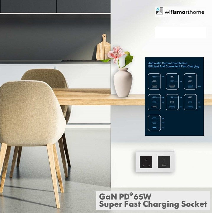 Pure Glass - USB Fast Charge Double Luxury UK Socket - 13 AMP