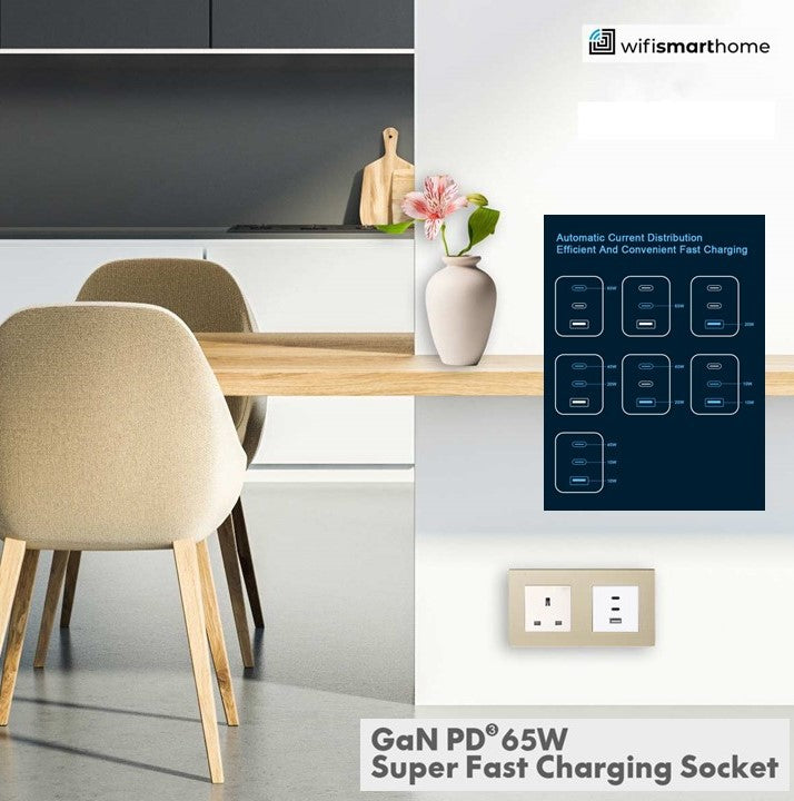 Pure Glass - USB Fast Charge Double Luxury UK Socket - 13 AMP