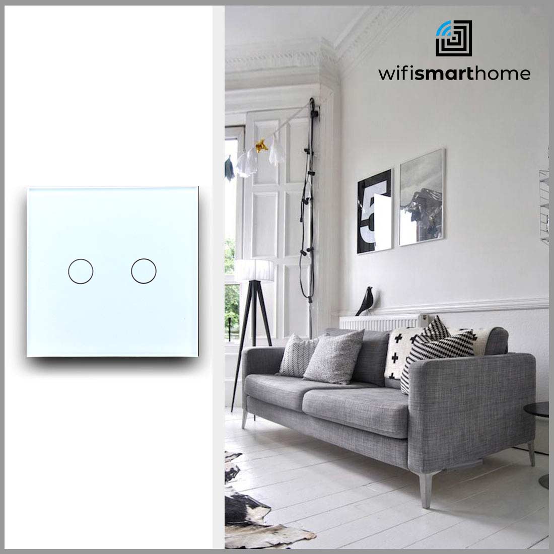 Two Gang Pure Glass Wifi Smart Switch - No Neutral Dimmer Kit - 2 Modules