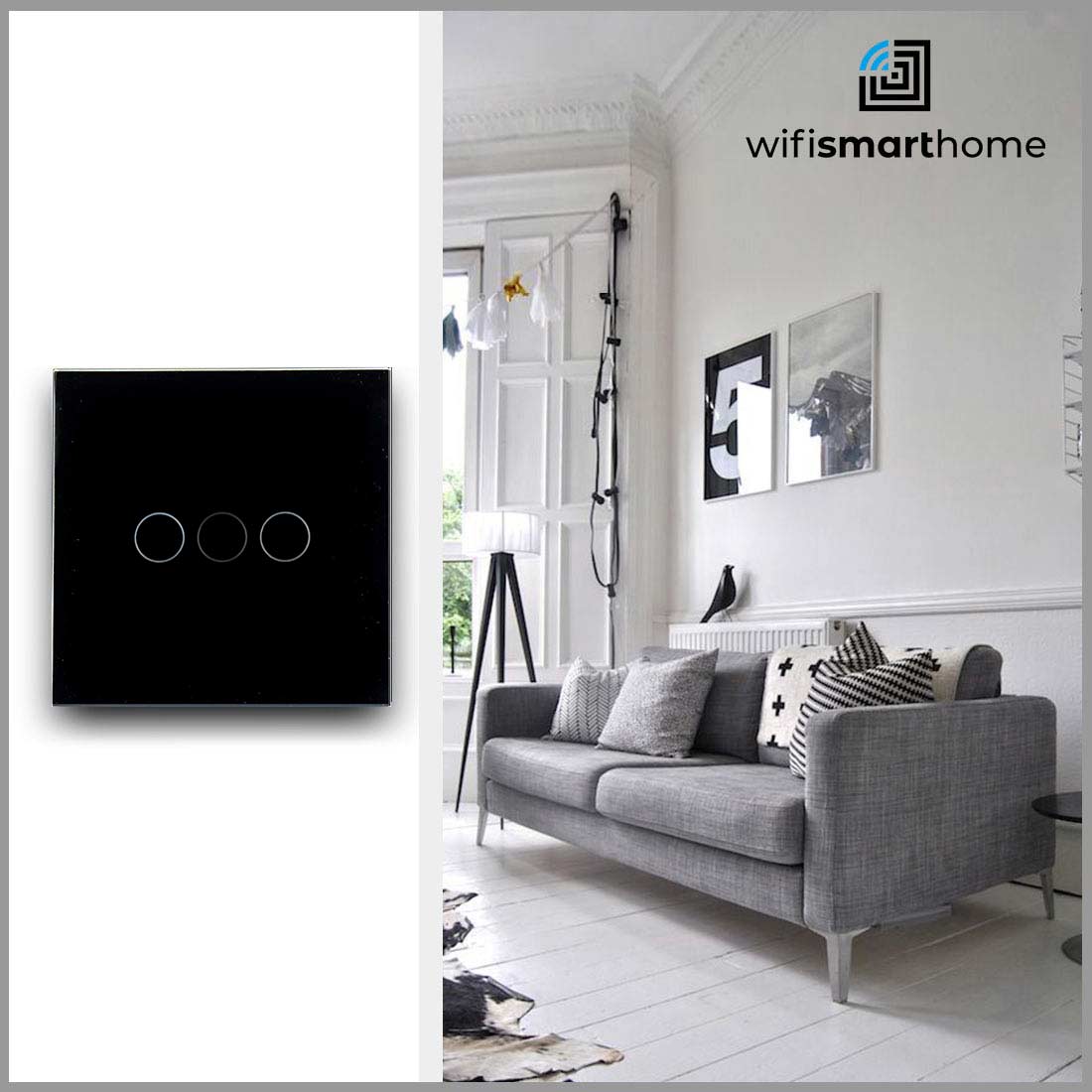 Three Gang Pure Glass Wifi Smart Switch - No Neutral Dimmer Kit - 3 Modules