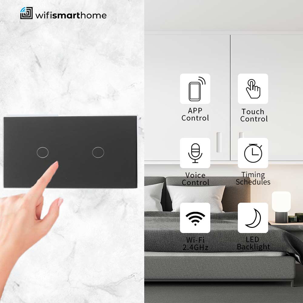 Twin Two Gang Pure Glass Wifi Smart Switch - No Neutral Dimmer Kit - 2 Modules