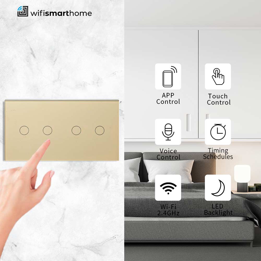Twin Four Gang Pure Glass Wifi Switch - No Neutral Dimmer Kit - 4 Modules