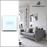 Three Gang Pure Glass Wifi Smart Switch - No Neutral or Neutral- Multiple Way