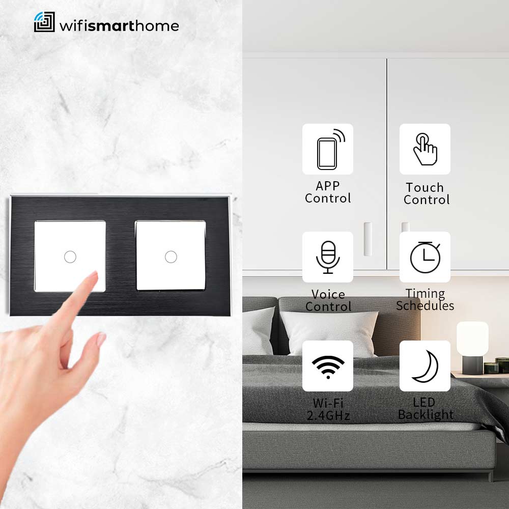 Prestige Pro Two Gang - Double Plate - Wifi Smart Switch - No Neutral or Neutral