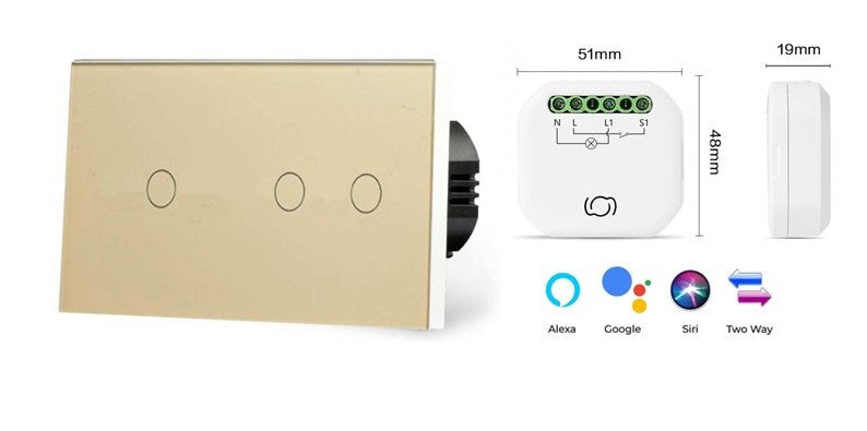 3 gang Twin Wifi Smart Switch No Neutral plus Inline Dimmer