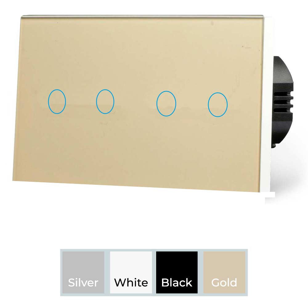 four 4 gang Wifi smart home light switch, two way, no neutral. Works with Alexa, google home and Alexa.