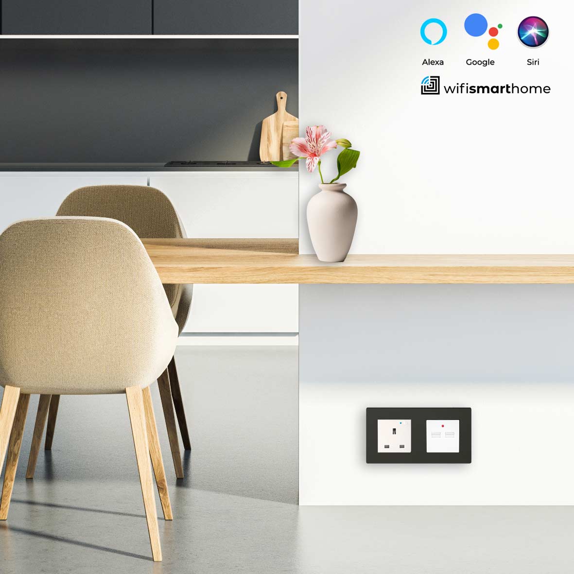 Pure Glass Double Wifi Smart UK Socket plus USB - 13 AMP