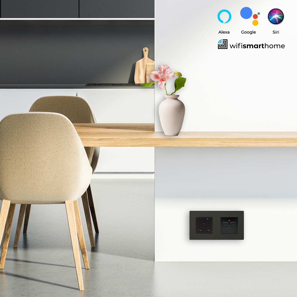 Pure Glass Double Wifi Smart UK Socket plus USB - 13 AMP
