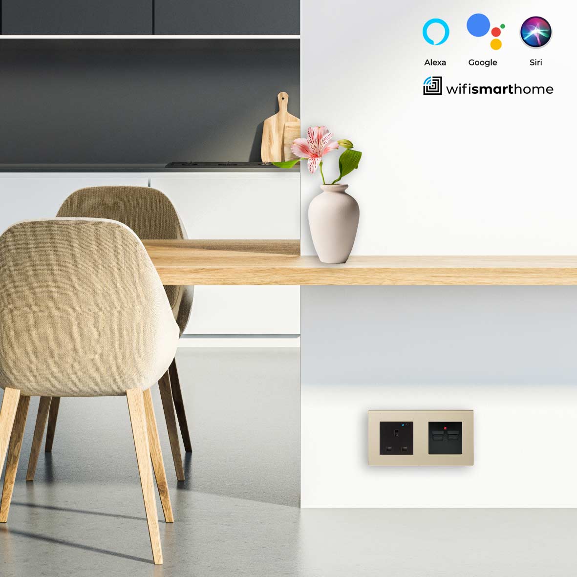 Pure Glass Double Wifi Smart UK Socket plus USB - 13 AMP