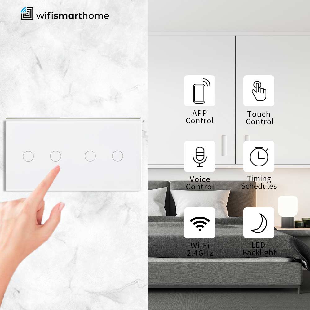 Pure Glass Twin Four Gang Standard Light Switch - Non Wifi