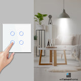 Four Gang Pure Glass Wifi Smart Switch - No Neutral or Neutral - Multiple Way
