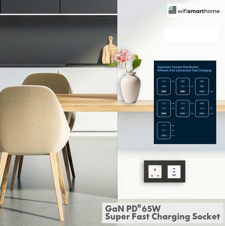 Pure Glass - USB Fast Charge Double Luxury UK Socket - 13 AMP