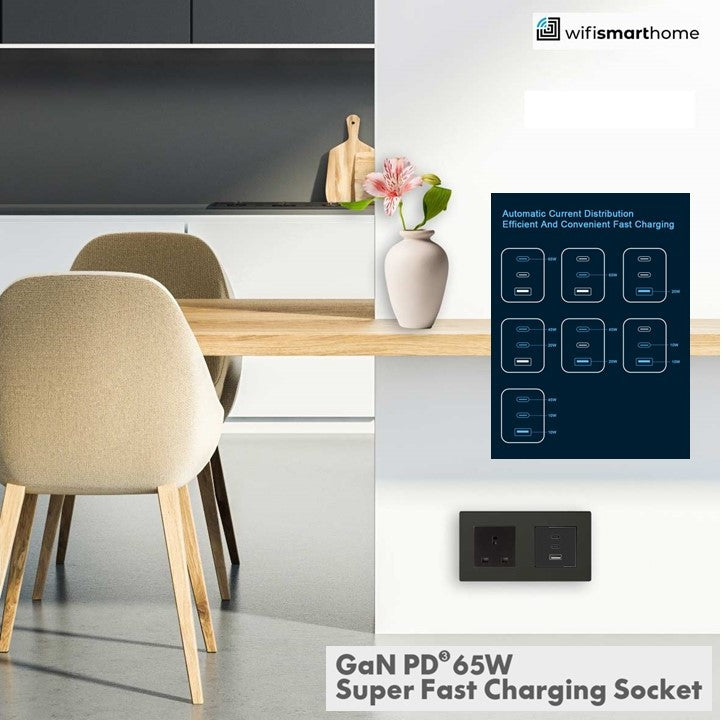 Pure Glass - USB Fast Charge Double Luxury UK Socket - 13 AMP