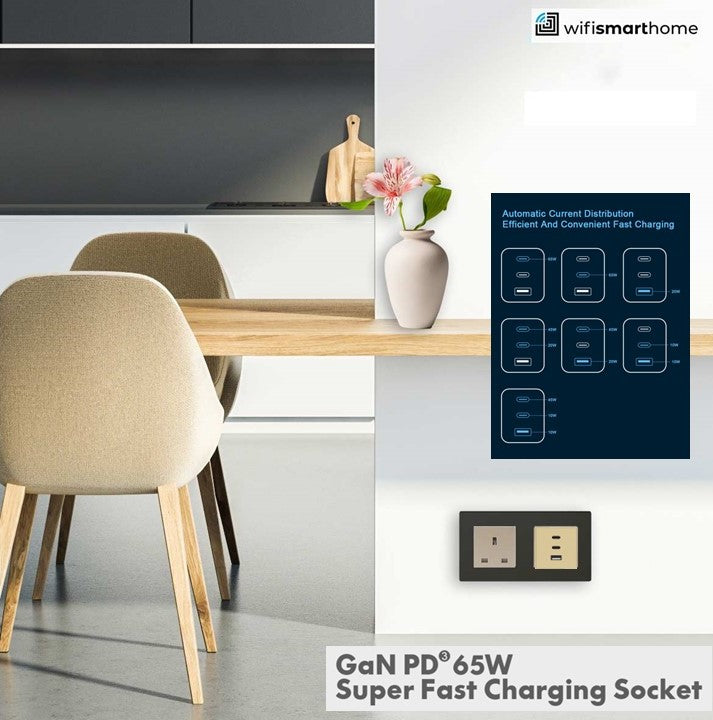 Pure Glass - USB Fast Charge Double Luxury UK Socket - 13 AMP