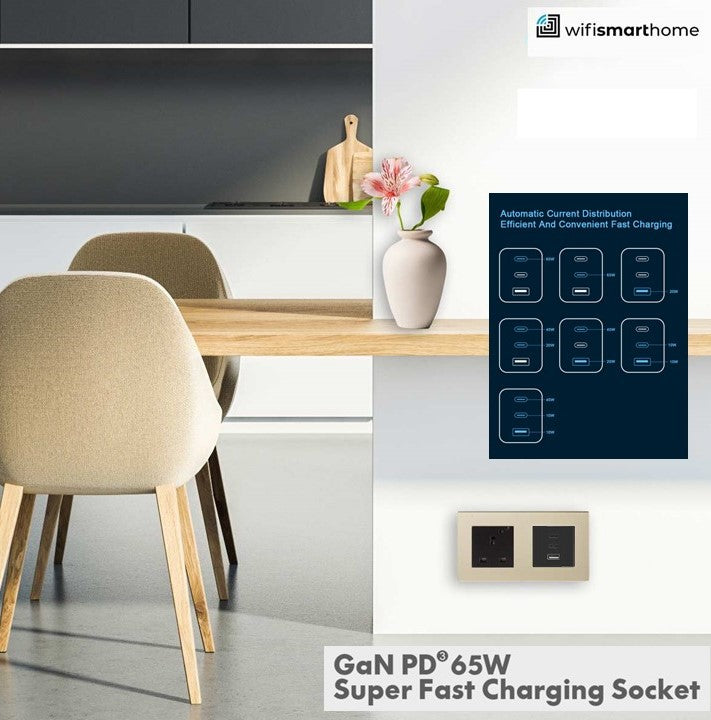 Pure Glass - USB Fast Charge Double Luxury UK Socket - 13 AMP