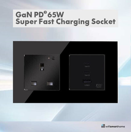 13 Amp UK WiFi Smart Socket with 65 Watt 3 Port USB Fast Charger