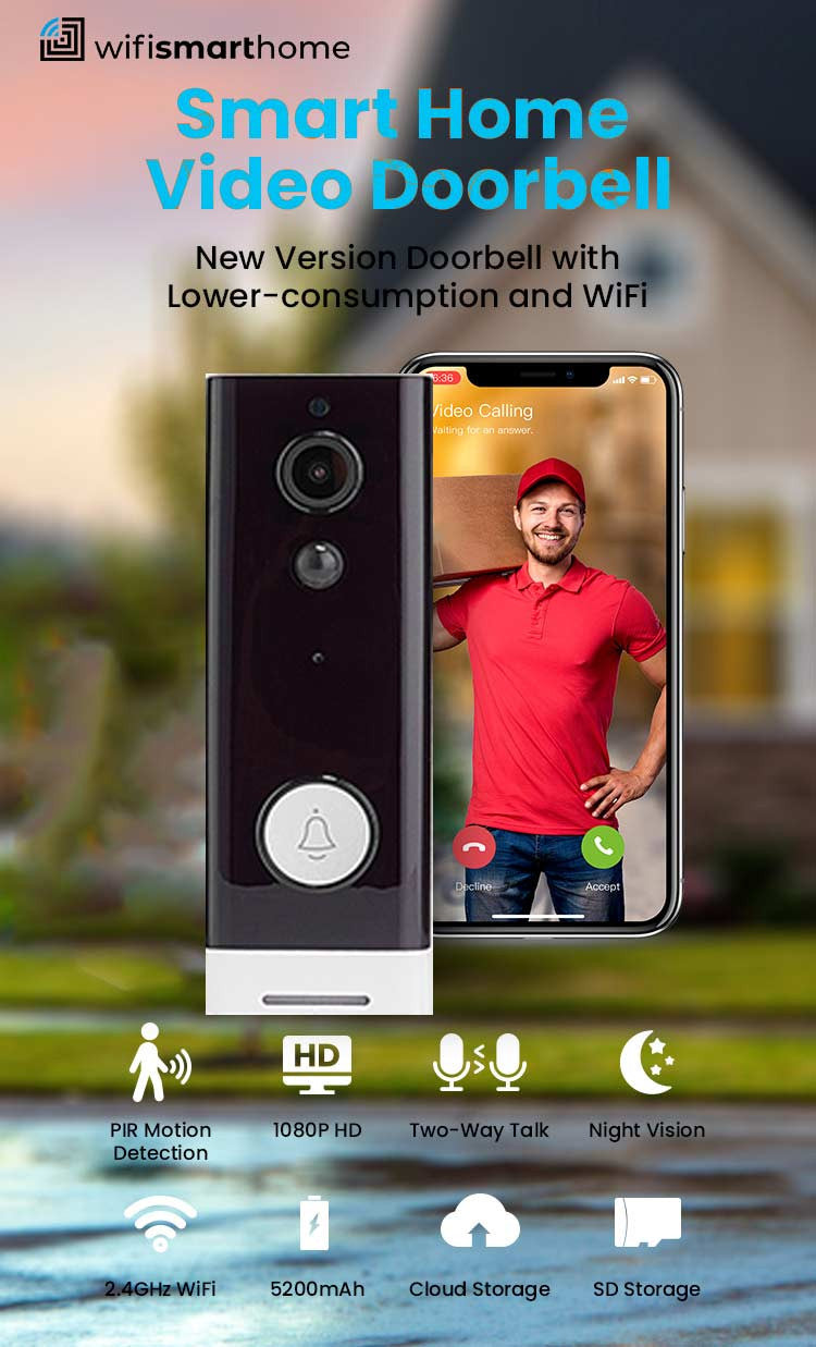 Slimline Wifi Smart Video Doorbell with Ringer